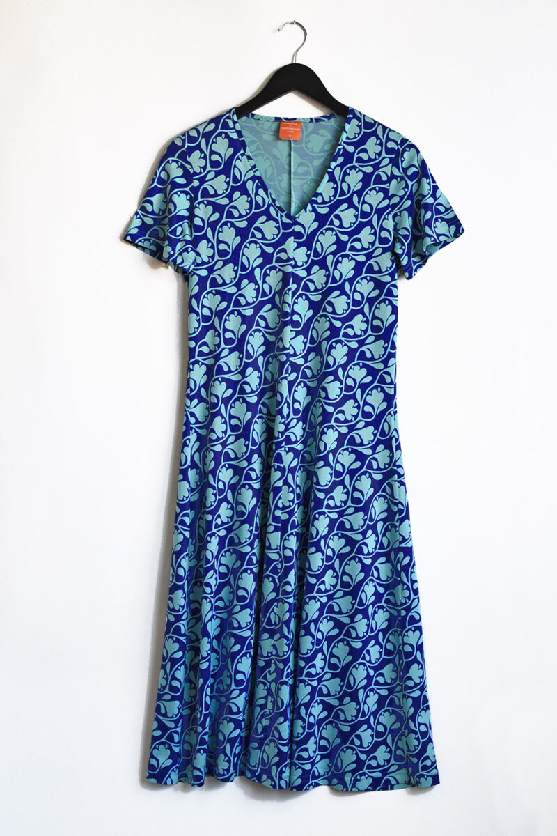 V-klänning Mah-Jongblomma Blålila & Mintgrön